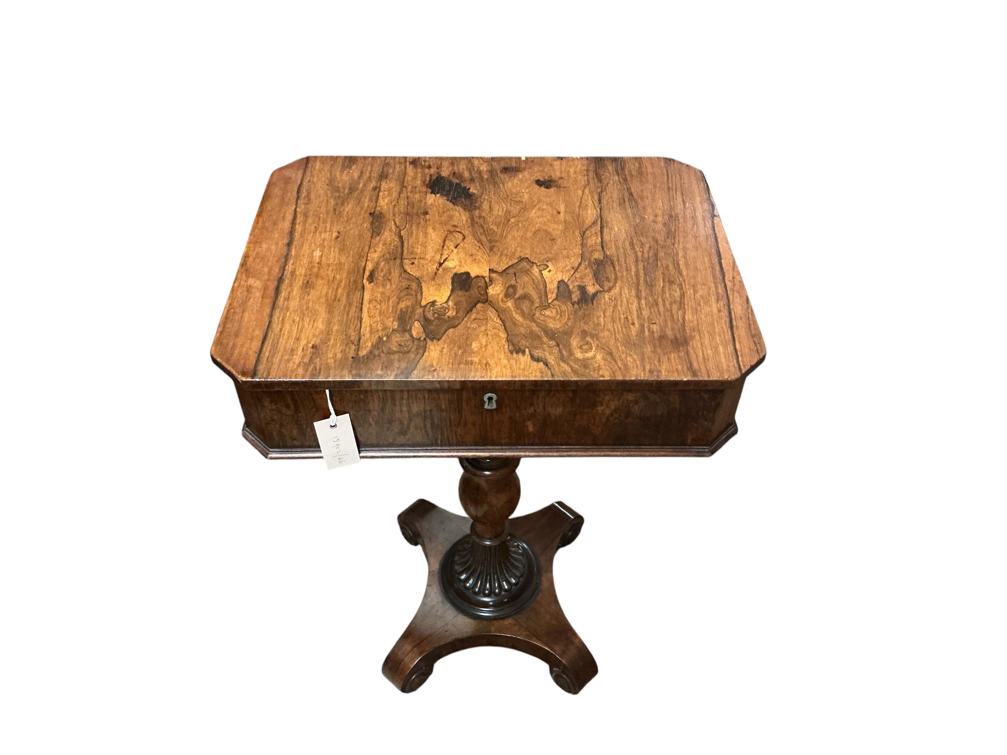 A 19th century Continental rosewood work table, width 54cm, depth 42cm, height 76cm